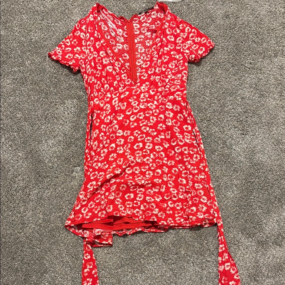 Lulu's Red Floral Wrap Dress